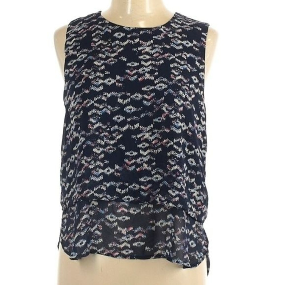 WAYF womens layered sleeveless red white blue blouse large